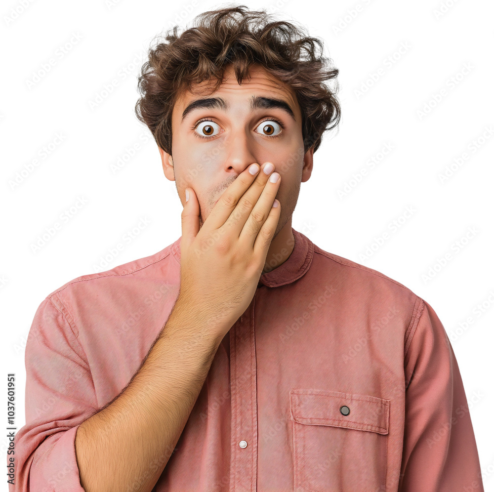 Man young and covering mouth with isolated mistake oops and astonished ...