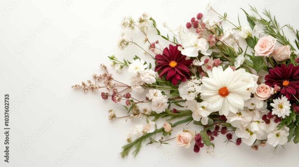 A beautiful selection of flowers in deep reds and whites, accented with rich greens, creating a sophisticated and dynamic bouquet ideal for artistic decor. A beautiful selection of flowers in deep reds and whites, accented with rich greens, creating a sophisticated and dynamic bouquet ideal for artistic decor.