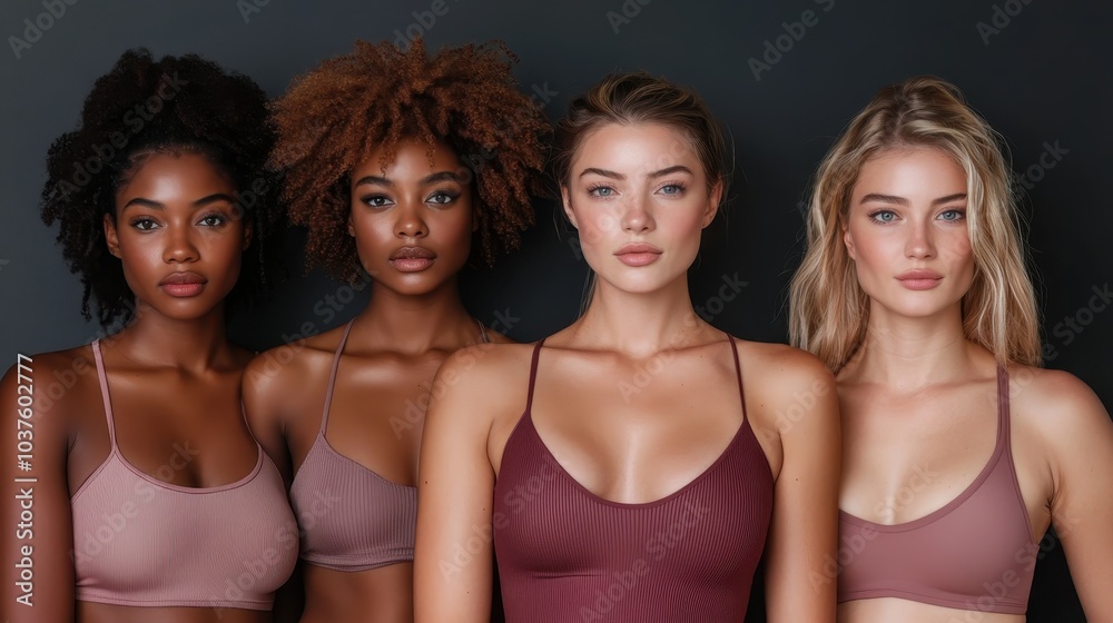 Obraz premium A diverse group of women stands confidently, showcasing collaboration and inclusion. The image celebrates unity and the beauty of cultural diversity.