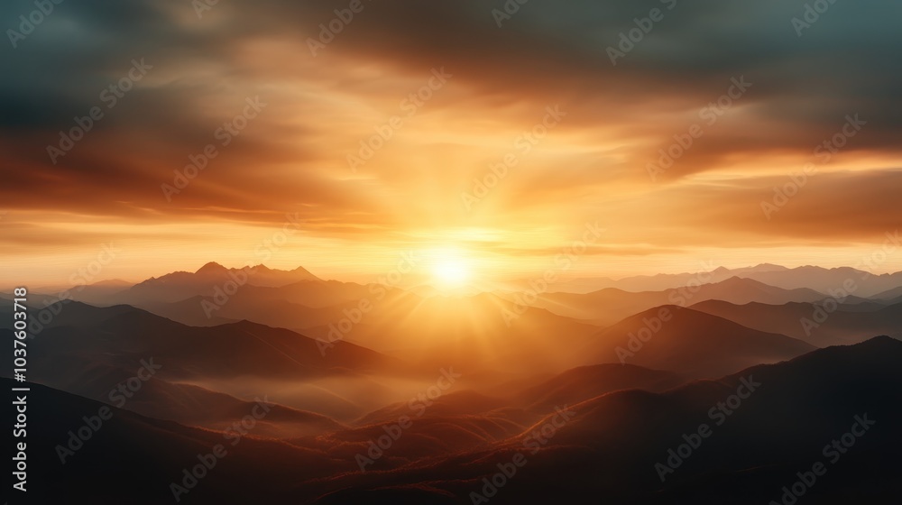 This serene image depicts mountain ridges cloaked in a warm golden light, as the sunrise casts a peaceful ambiance over the landscape under a tranquil dawn sky. This serene image depicts mountain ridges cloaked in a warm golden light, as the sunrise casts a peaceful ambiance over the landscape under a tranquil dawn sky.