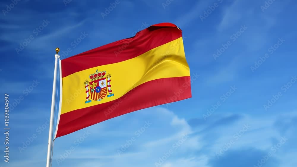 Spain flag flying against a clear blue sky Video Spain flag flying against a clear blue sky Video