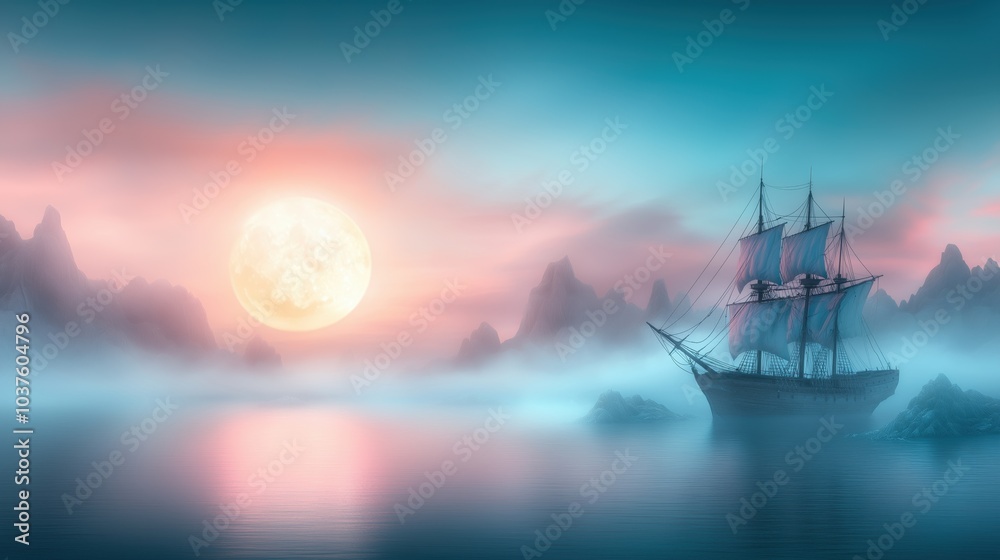 Eerie beauty of a half-submerged shipwreck under a full moon with sirens singing softly nearby Eerie beauty of a half-submerged shipwreck under a full moon with sirens singing softly nearby