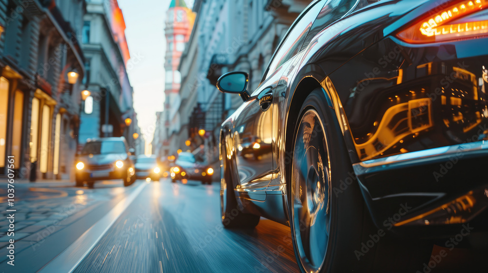 the newest model car is test driving on the street before selling. the newest model car is test driving on the street before selling.