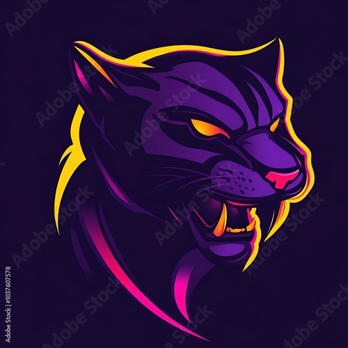 Bright neon panther logo radiating on black surface image