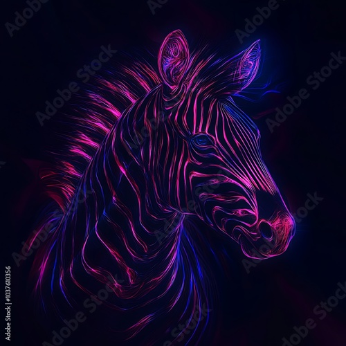 Electric neon zebra popping from shadowy background picture photo