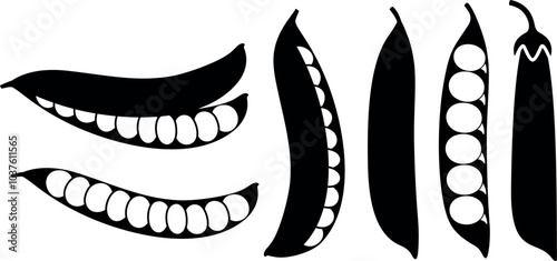 Pea set. Isolated pea on white background