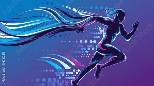 Dynamic abstract illustration of a running silhouette with flowing lines and vibrant colors photo