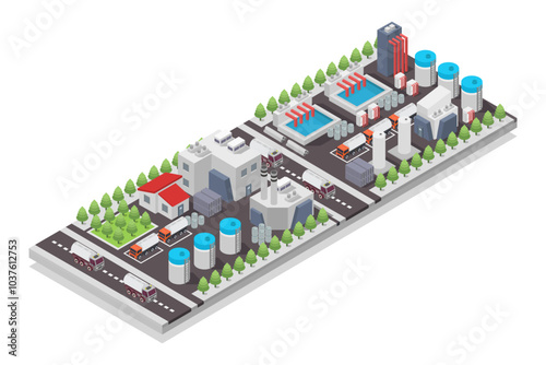 Factory With Waste Filtering Facilities Isometric