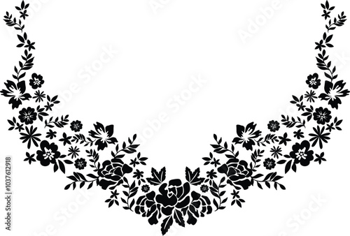 Embroidery ethnic flowers neck line floral design graphic fashion wearing