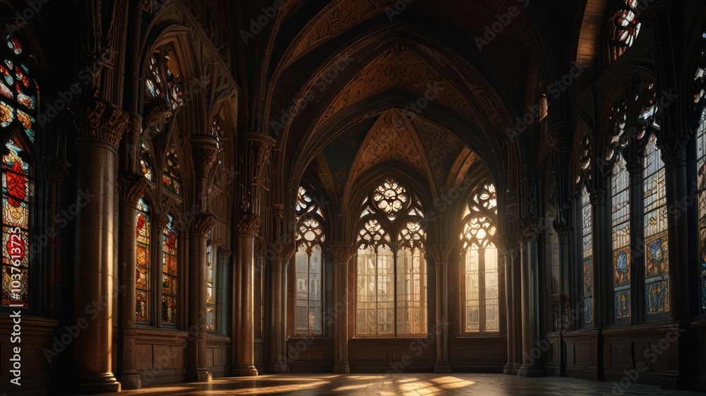 Sunlight streams through stained glass windows in a gothic cathedral, illuminating the stone walls and vaulted ceiling. Sunlight streams through stained glass windows in a gothic cathedral, illuminating the stone walls and vaulted ceiling.
