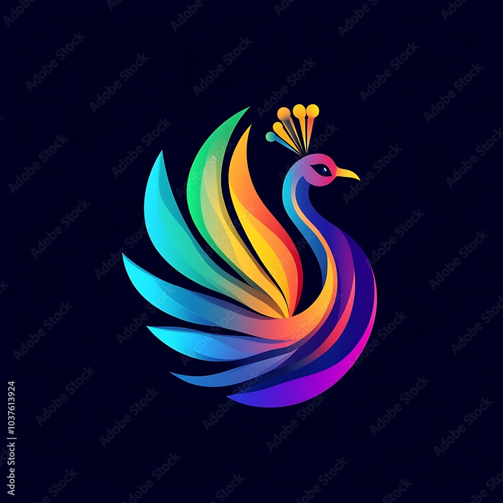 Modern peacock logo enhanced by bright gradient tones design Modern peacock logo enhanced by bright gradient tones design
