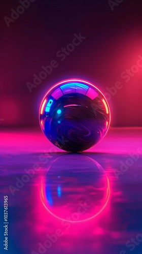 A glowing ball is reflected in a mirror