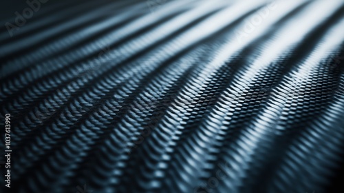 A close-up view of a textured blue fiber surface with wavy patterns.