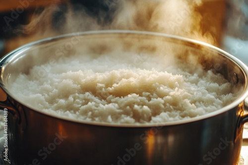 Bubbling Water Surrounding Cooking Rice Detail