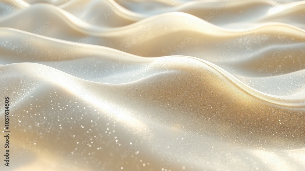 Obraz premium Gentle sunlight dances on ivory sand dunes, creating a serene and elegant landscape filled with sparkling particles at dawn