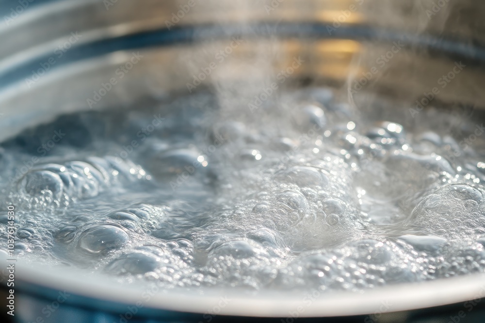 Close-Up of Boiling Water in Steel Pot Close-Up of Boiling Water in Steel Pot