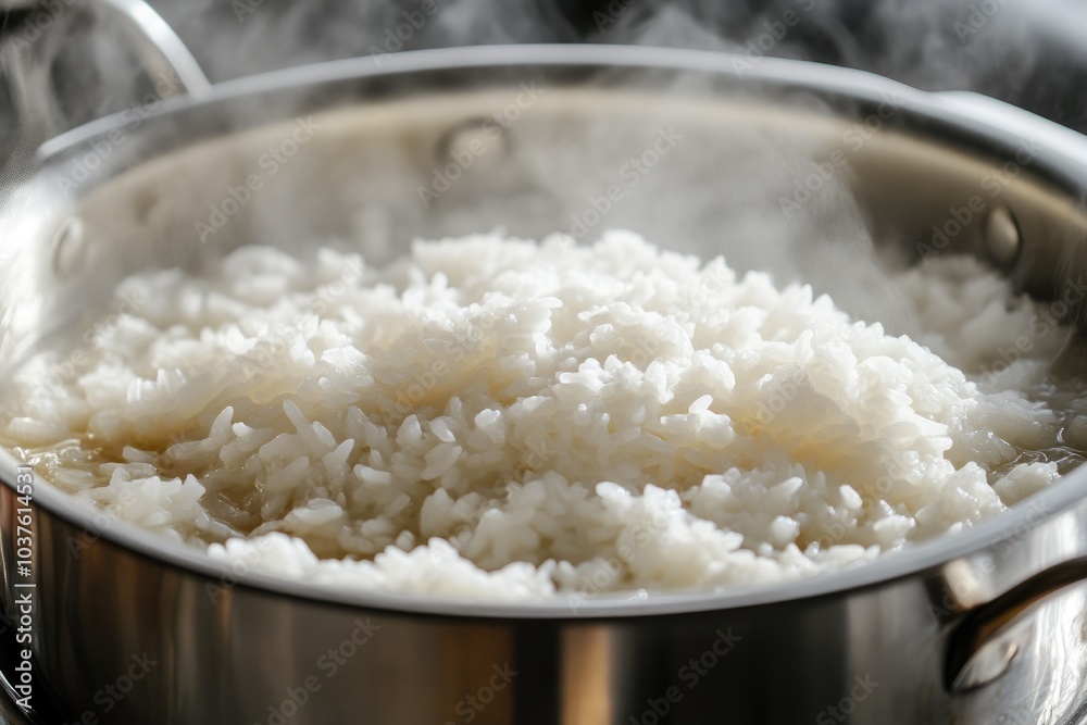 Preparing Fluffy Rice in a Stainless Steel Pot