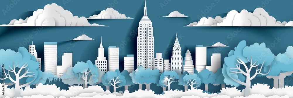 A city skyline with a large building in the middle A city skyline with a large building in the middle