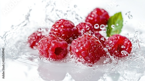 Fresh Raspberries in Water Splash