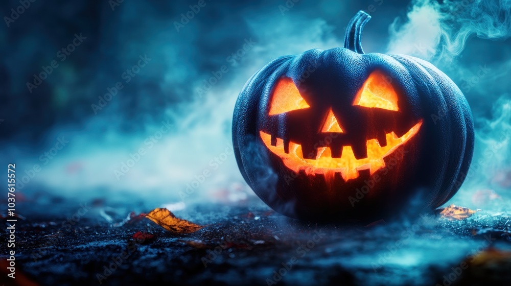 Naklejka premium Spooky Jack-O'-Lantern with Glowing Eyes