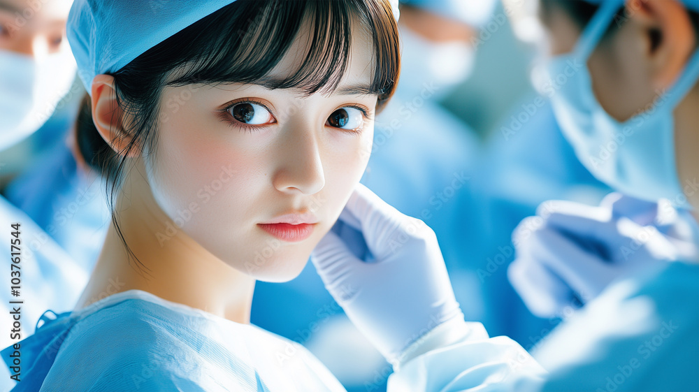 チームと共に準備する日本人女性外科医 チームと共に準備する日本人女性外科医