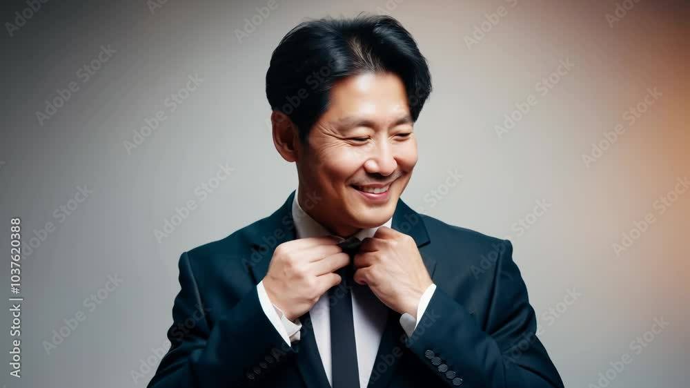 Middle-aged Japanese man with a stylish suit and a friendly look. Video Middle-aged Japanese man with a stylish suit and a friendly look. Video