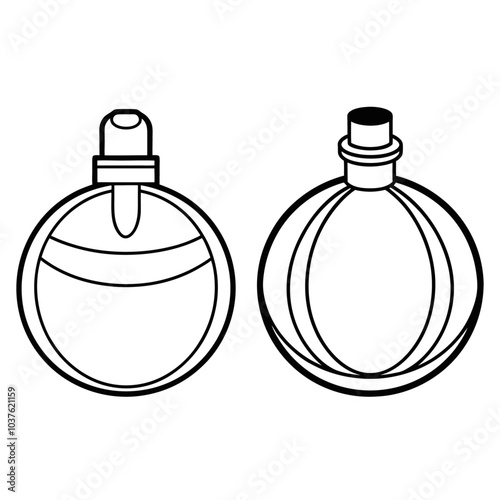 
Perfume glass bottle realistic transparent, abstract geometric technical, blank white cosmetic cone shape bottle cap vector illustration