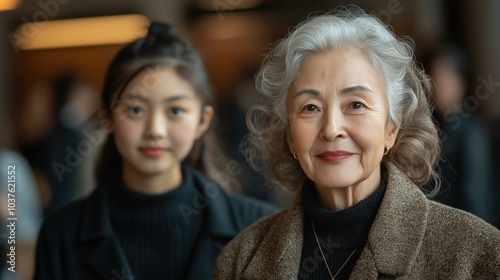 Elderly woman shares wisdom with young intern in a bustling office environment during a modern corporate mentoring session