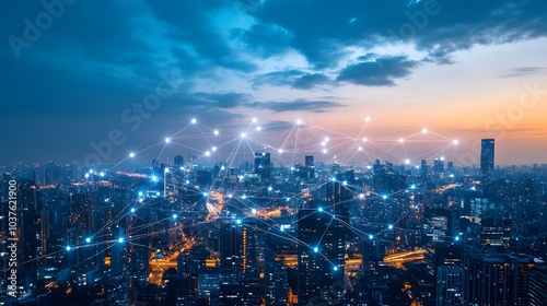 Wallpaper Mural A smart city with a connected network and internet of things. Torontodigital.ca