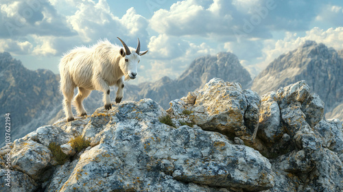 A goat climbing a rocky outcrop in search of food