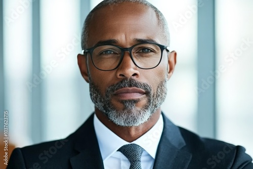 A distinguished man with glasses and gray hair is wearing a suit, looking serious while standing in an office with a bright window in the background.