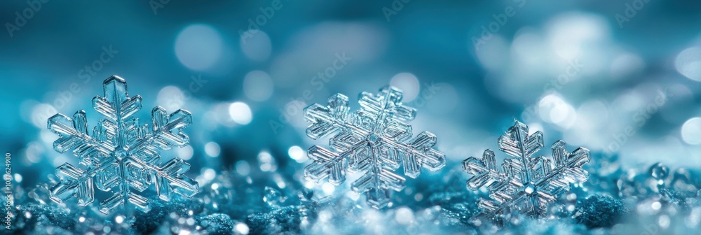 Intricate snowflakes sparkle brightly against a calm blue backdrop, evoking the beauty and chill of a winter wonderland. Generative AI Intricate snowflakes sparkle brightly against a calm blue backdrop, evoking the beauty and chill of a winter wonderland. Generative AI