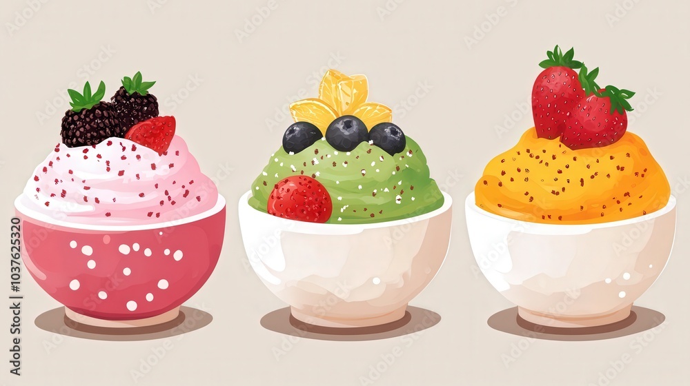 Cute Bingsu South Korea Clipart Set on White Background Cute Bingsu South Korea Clipart Set on White Background