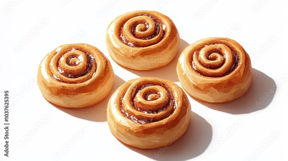 Fototapeta premium Whimsical Cinnamon Rolls Divider Icons Set - Playful Low Poly Game Assets in Sweden and US Style