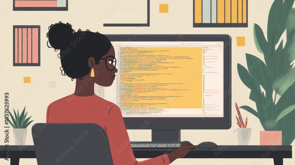 Woman coding on computer Woman coding on computer