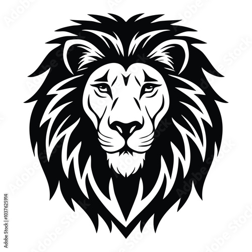 Lion head silhouette on white background