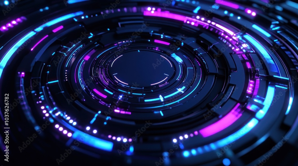 Abstract Circular Futuristic Design with Neon Lights Abstract Circular Futuristic Design with Neon Lights