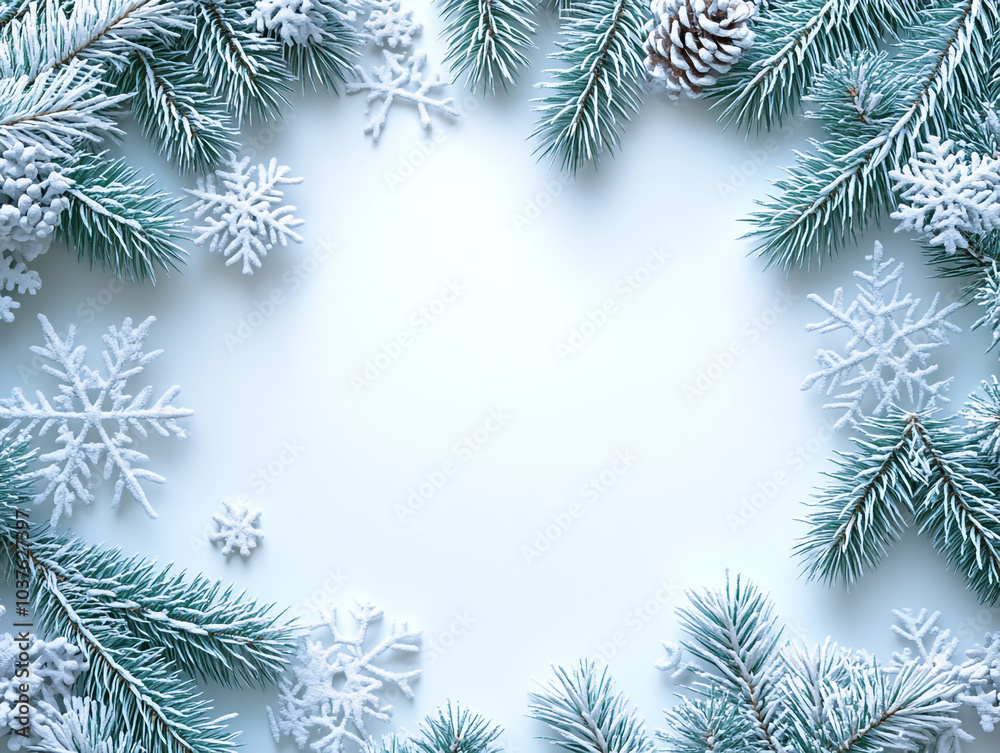 Glittering Snowflake and Frosty Pine 3D Rendering Glittering Snowflake and Frosty Pine 3D Rendering