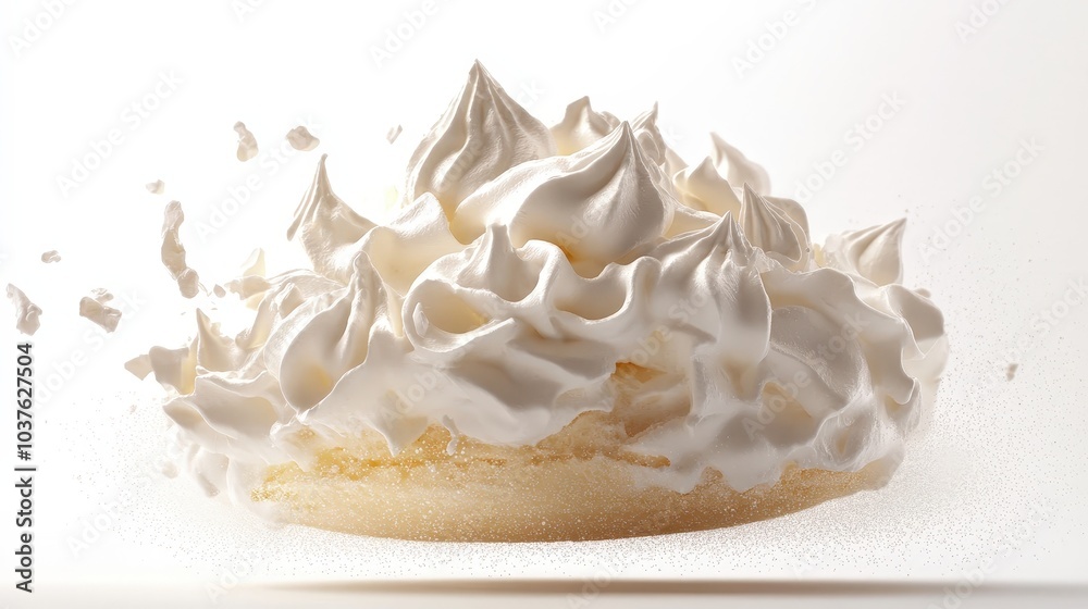 Ethereal Pavlova Delight - Hyperrealistic Floating Dessert in High Contrast | Quality Product Photography on White Background Ethereal Pavlova Delight - Hyperrealistic Floating Dessert in High Contrast | Quality Product Photography on White Background