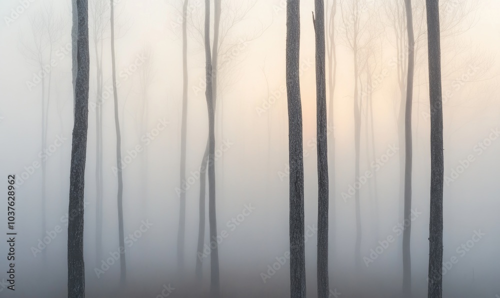 Obraz premium A forest with foggy trees