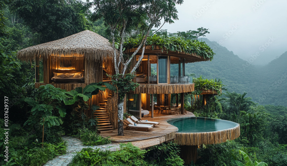 View of Stunning Photo of a Luxurious Eco-Lodge Built Using Sustainable ...