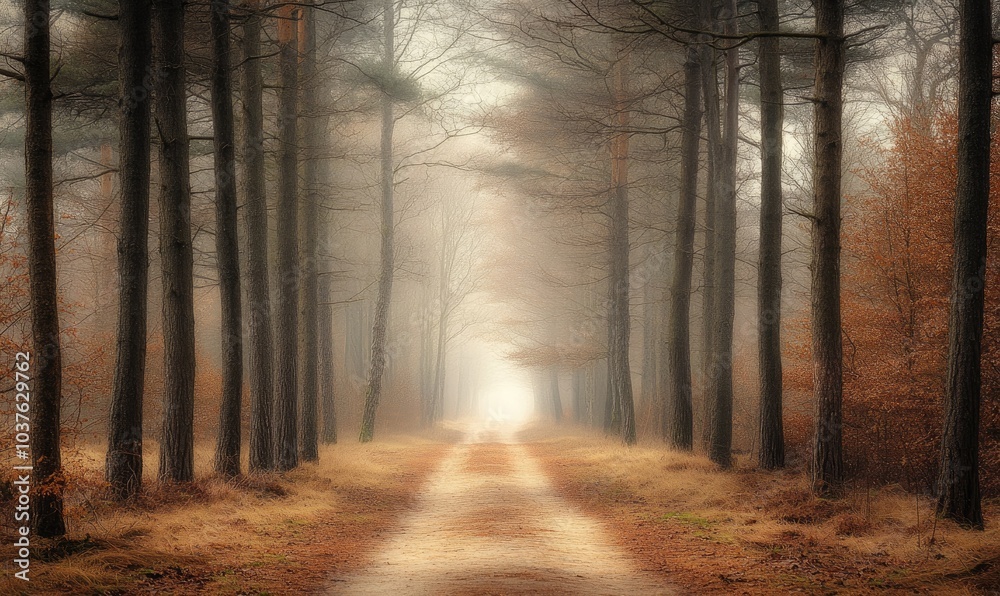 Obraz premium A forest path with trees on both sides