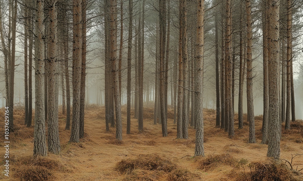 Naklejka premium A forest with trees that are brown and have no leaves