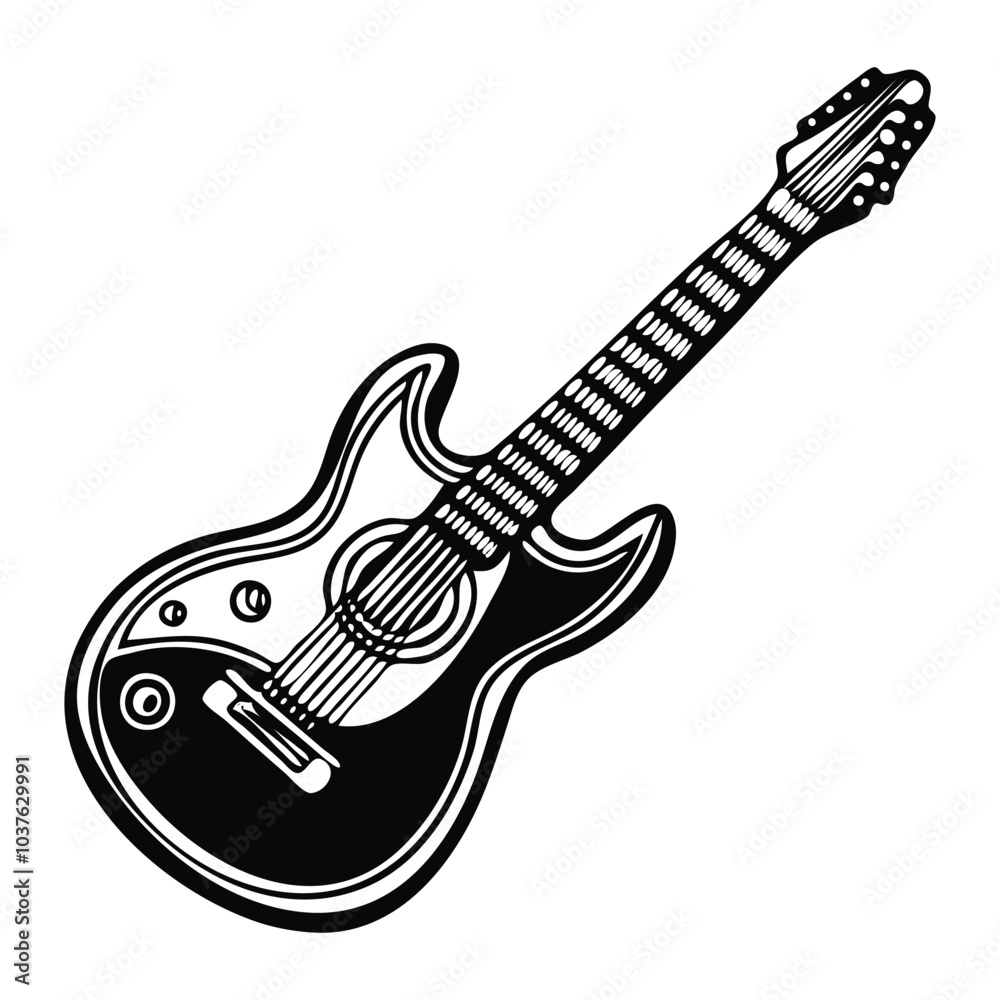 Fototapeta premium Guiter musical instrument vector silhouette art on white background