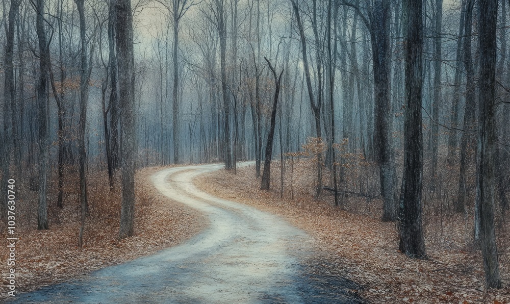 Fototapeta premium A road in the woods with trees on both sides