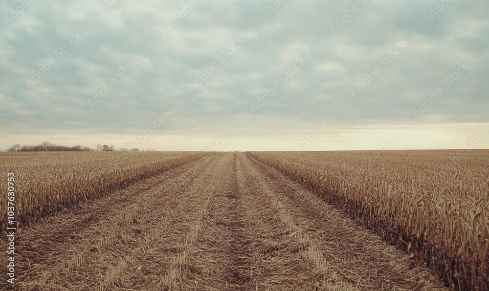 A field of corn is shown in a cloudy sky