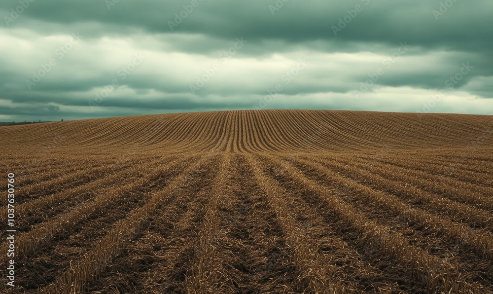 A field of crops is shown in a cloudy sky A field of crops is shown in a cloudy sky