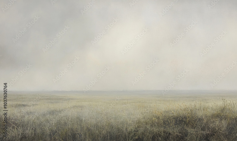 A painting of a field with a cloudy sky in the background A painting of a field with a cloudy sky in the background