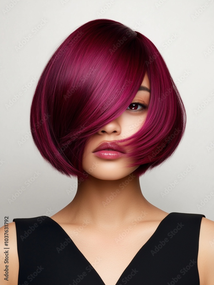 model with Bold Burgundy hair color model with Bold Burgundy hair color