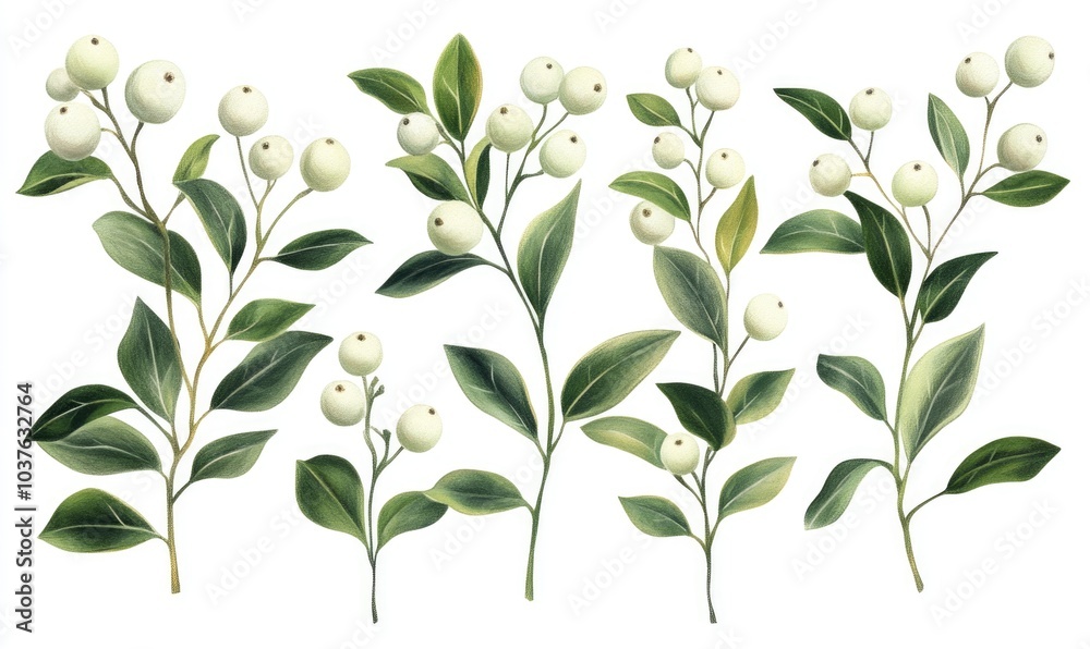 A row of white flowers with green leaves A row of white flowers with green leaves
